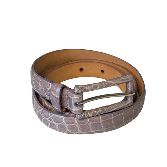 WCM Neiman Marcus Genuine Crocodile Leather Slim Belt SZ.L Purple Quiet Luxury - Picture 1 of 12
